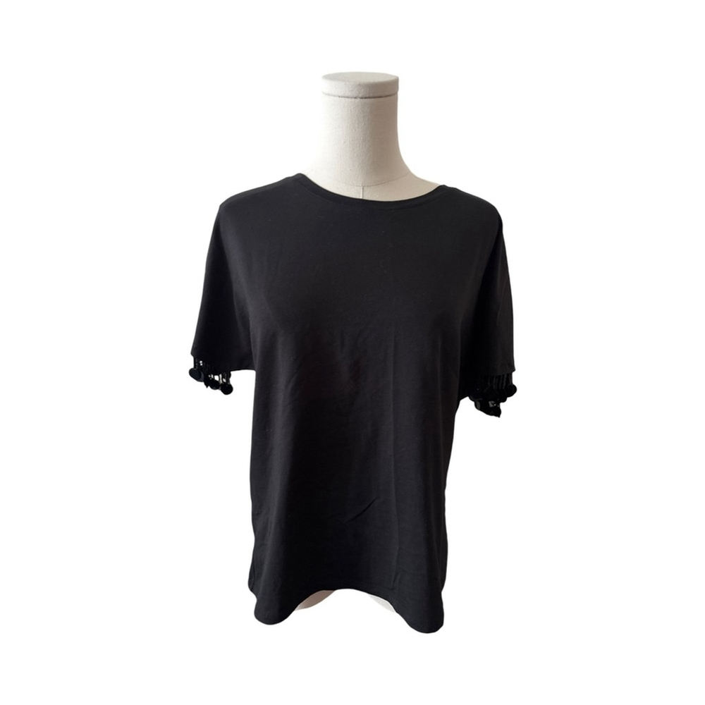 Black Women's Top w/ beaded sleeves - S